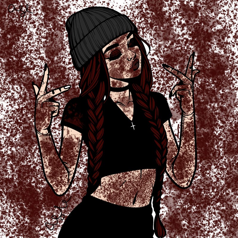 realistic teenage girl with braids and a beanie and crop top doing 🫶🏼