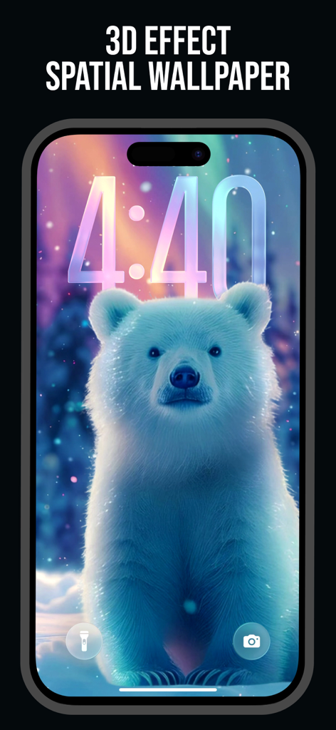 Lock Screen Depth 3D Wallpaper - An iPhone lock screen displaying a 3D spatial wallpaper featuring a white polar bear