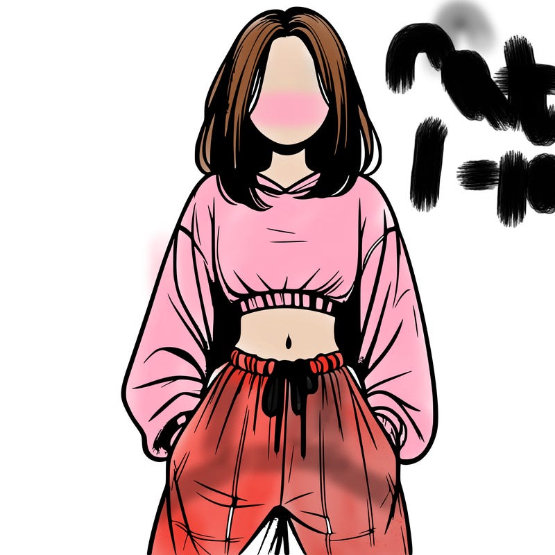 realistic girl faceless with baggy pants and a crop top