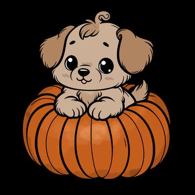 cute little puppy in a pumpkin