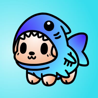 cute dog wearing a shark costume