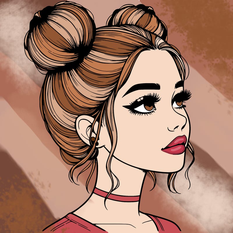 realistic girl with buns on the top of her head