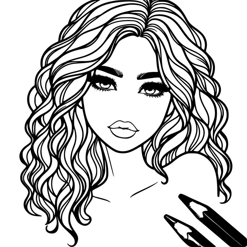 a realistic girl with wavy hair, and lips