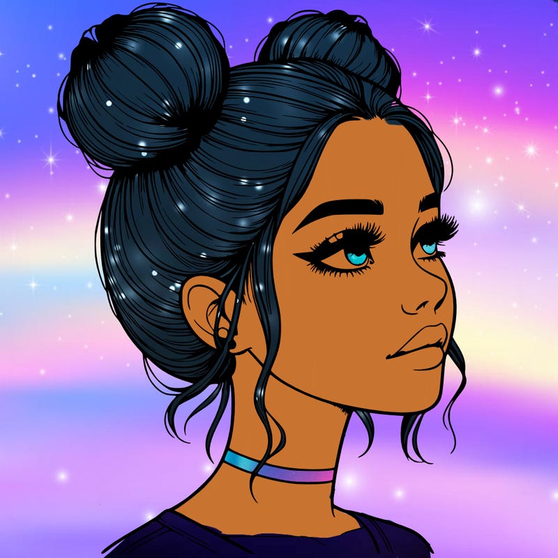 realistic girl with buns on the top of her head