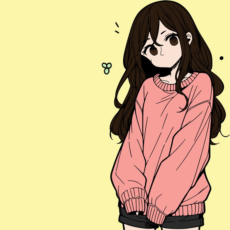 manga teen girl  in a sweater and baggy pants