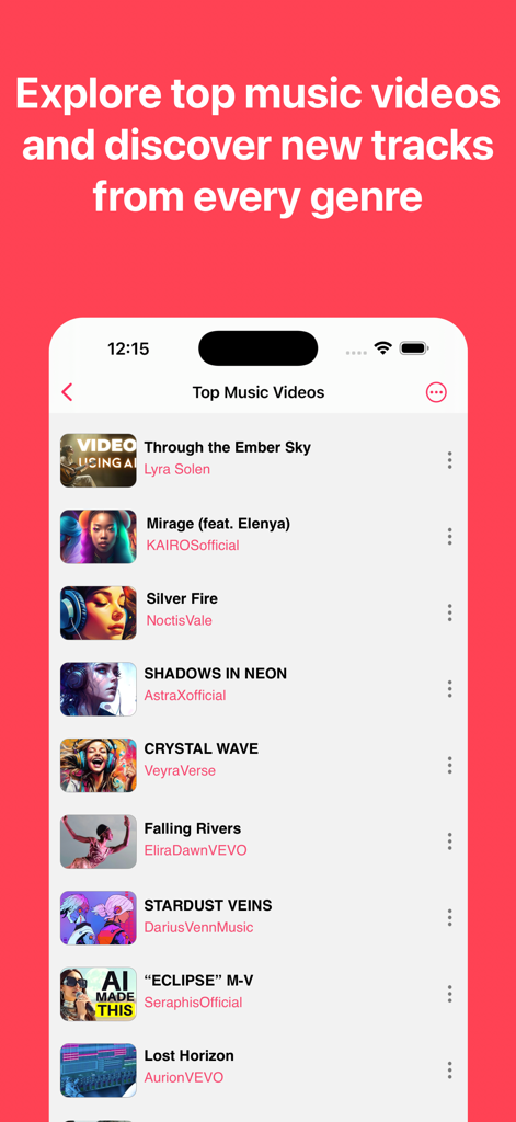 MusiX Pro app showing top music videos and tracks.