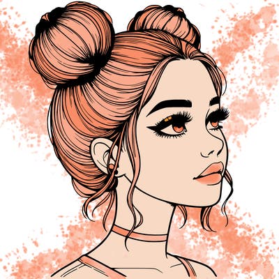 realistic girl with buns on the top of her head