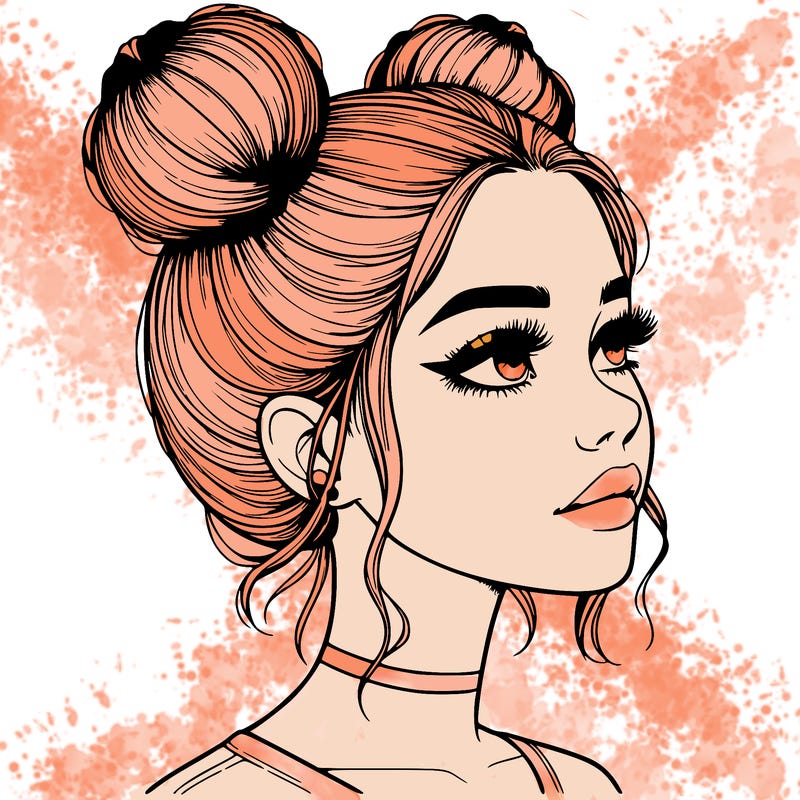 realistic girl with buns on the top of her head