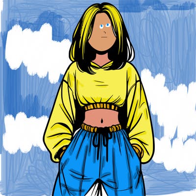 realistic girl faceless with baggy pants and a crop top