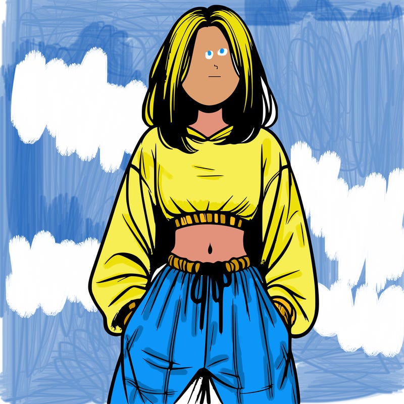 realistic girl faceless with baggy pants and a crop top