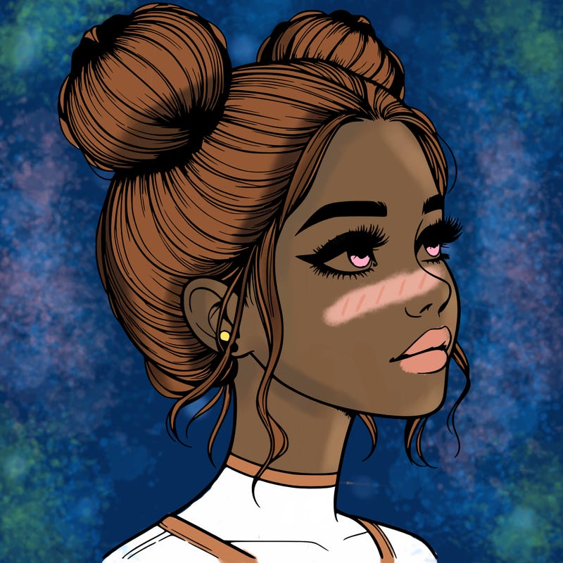 realistic girl with buns on the top of her head