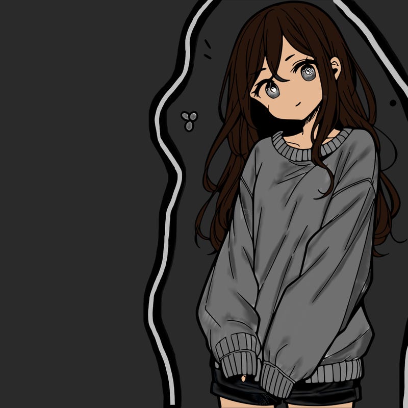 manga teen girl  in a sweater and baggy pants
