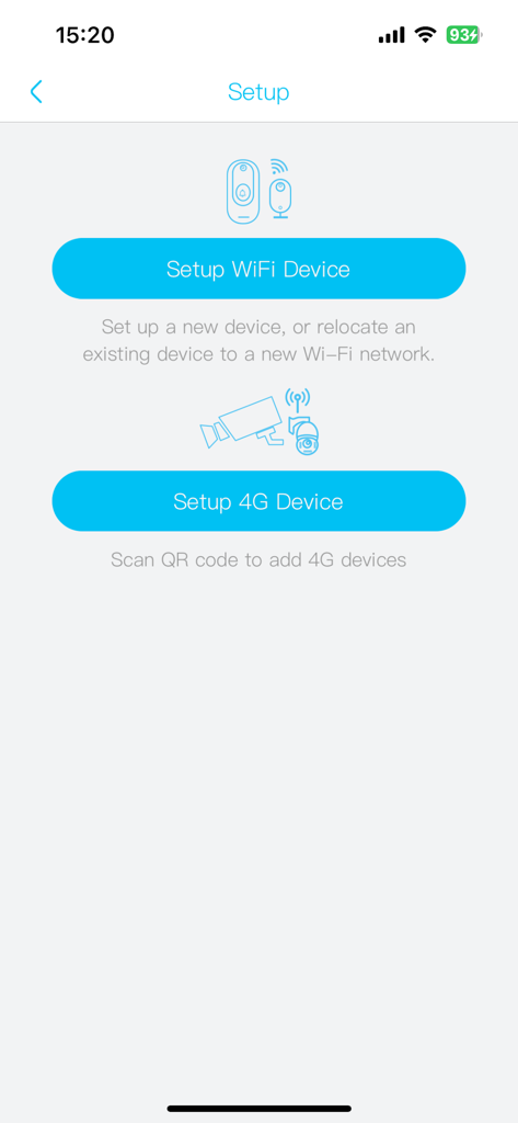 Interface of the Ubox app showing options to set up WiFi and 4G security cameras