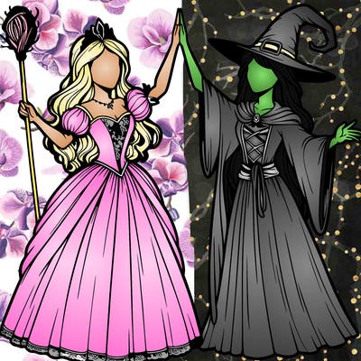 detailed realistic split of a princess and a witch