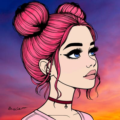 realistic girl with buns on the top of her head