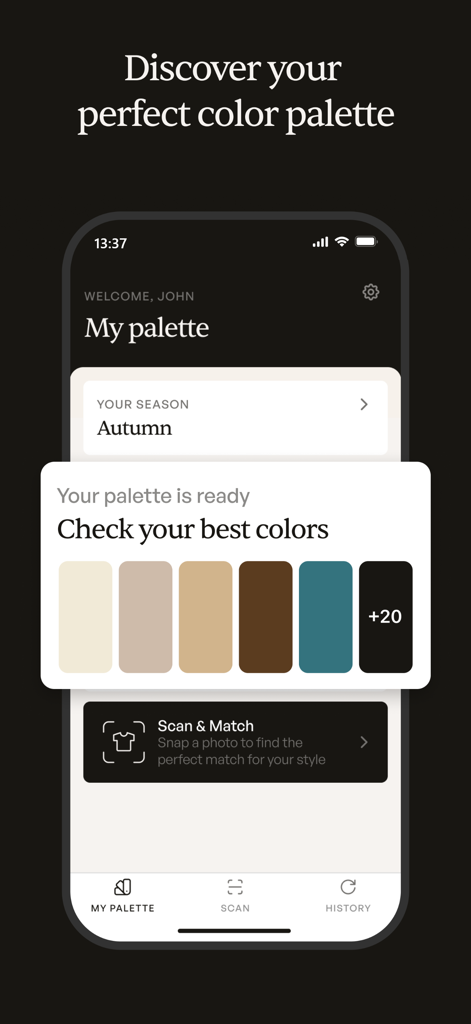 Color analysis - Daily Male - Interfaz de la aplicación Daily Male mostrando una paleta de colores de otoño para hombres.