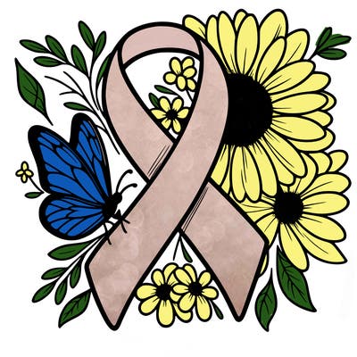 cancer awareness symbol with flowers and butterflies