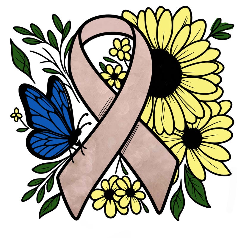 cancer awareness symbol with flowers and butterflies