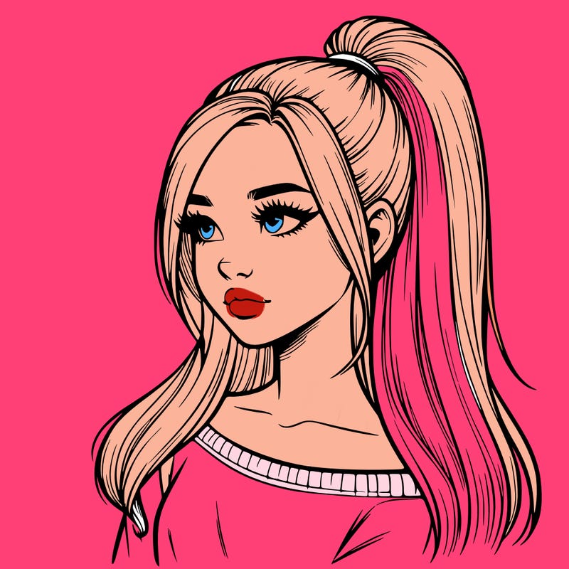 realistic girl with a high ponytail