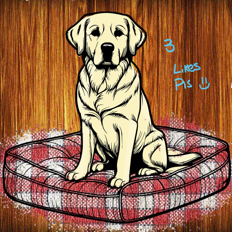 realistic dog sitting on dog bed