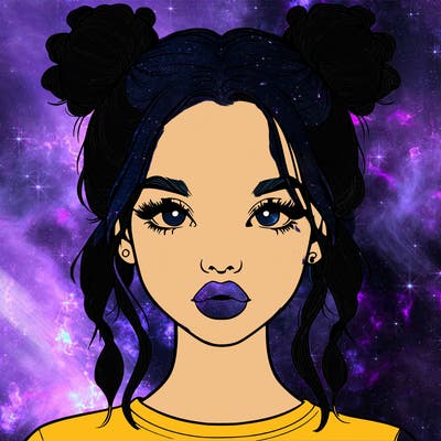 realistic girl with two buns in hair and lips