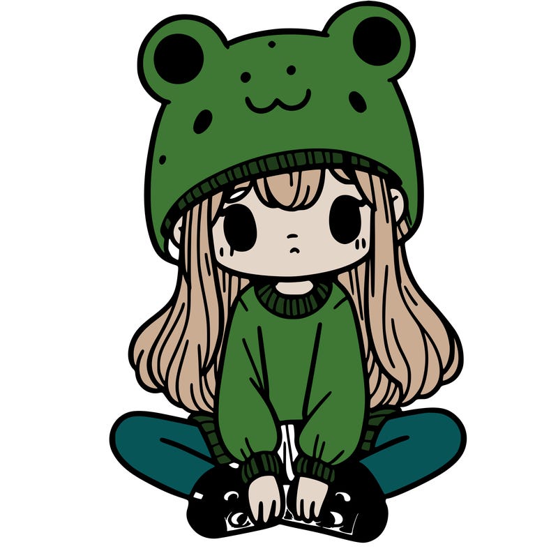 a girl wearing a frog hat and some frog socks