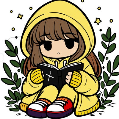 girl in oversized hoodie reading a book