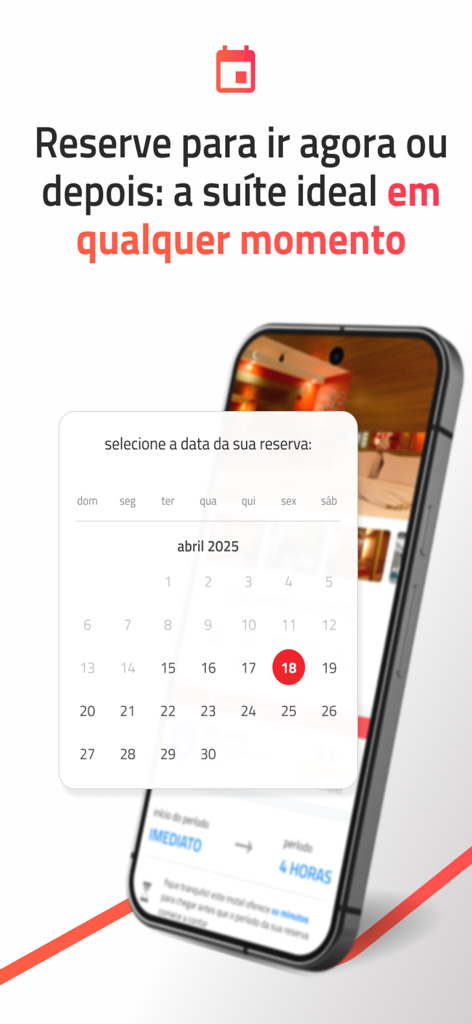 guia de motéis go - Écran mobile montrant une interface de calendrier pour réserver une suite de motel sur l'application Guia de Moteis Go.