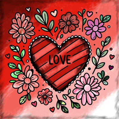 love heart with flowers around it