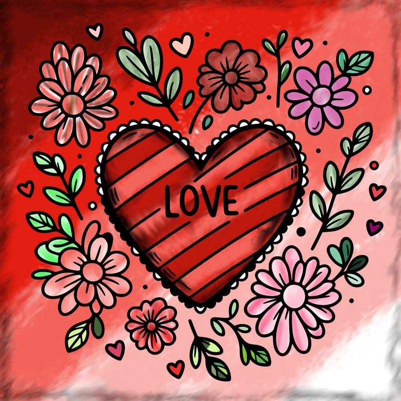 love heart with flowers around it