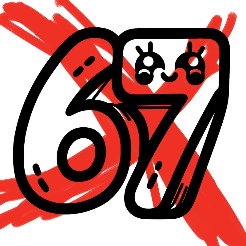 the numbers 67