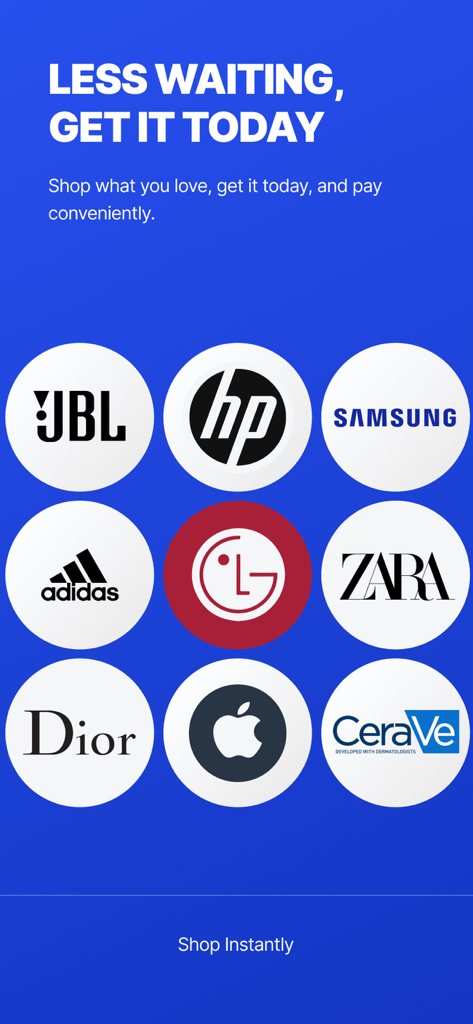 CredPal - CredPal app screen showing various brand logos like Apple, Samsung, and Zara with the text Less waiting, get it today.