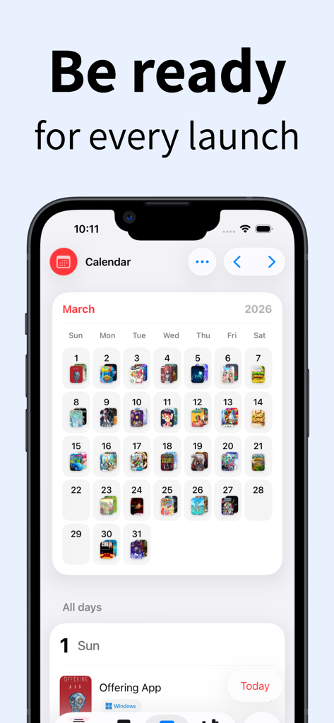 Gm Informer - Mobile app screen showing a monthly calendar with video game release dates