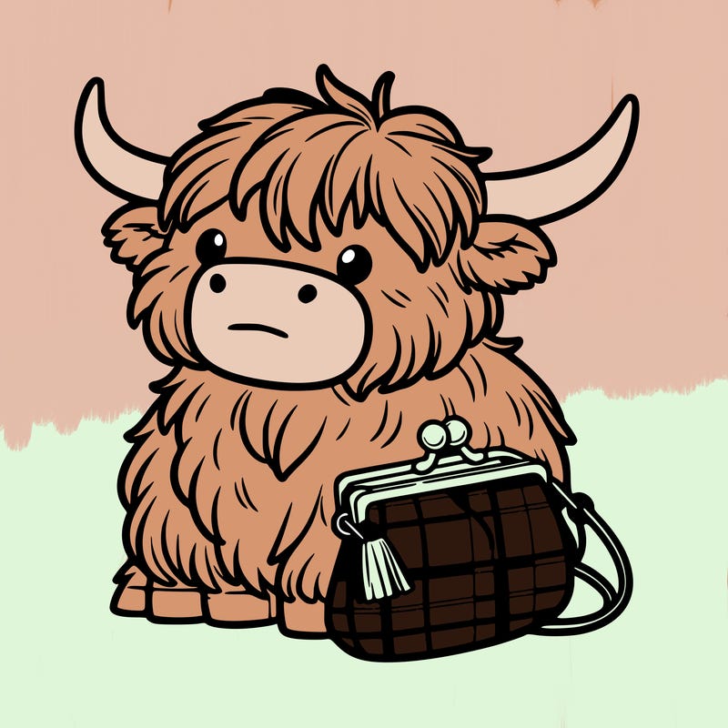 highland cow in a purse