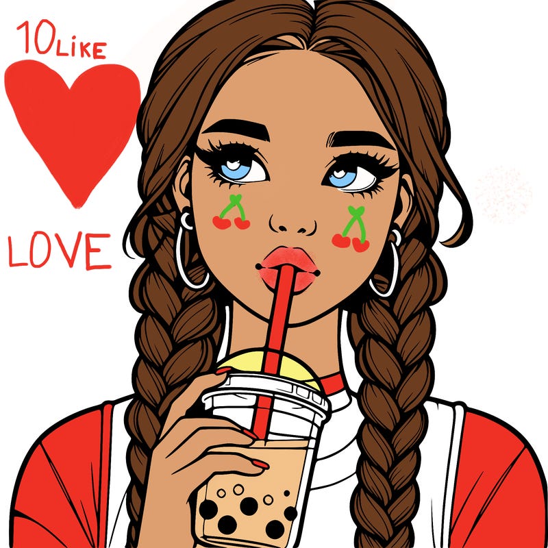 realistic girl with braided hair drinking boba
