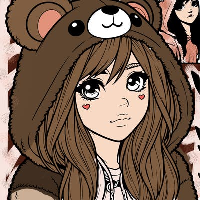 realistic girl in a bear hoodie