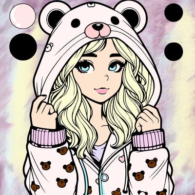 realistic girl in a animal pjs hoodie