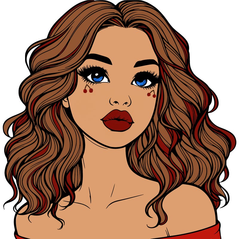 realistic girl with wavy hair and lips