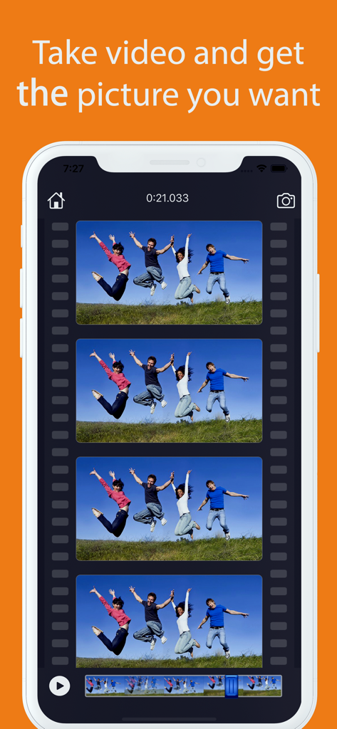 Video to Photo Grabber - App interface showing how to capture a still photo from a video frame by frame.
