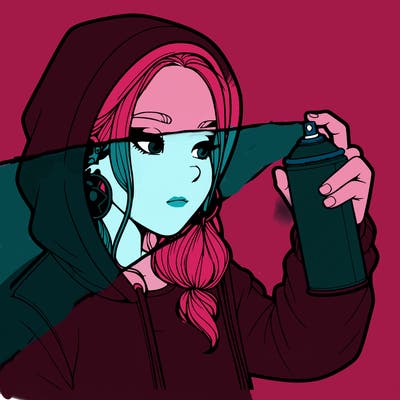 a realistic girl, spray painting