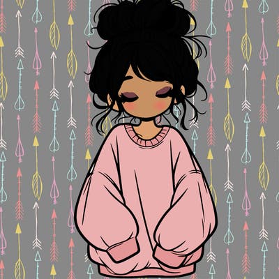 girl with baggy sweatshirt and messy bun