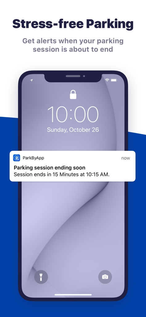 ParkByApp - Écran de verrouillage de l'iPhone affichant une notification d'alerte de stationnement de l'application ParkByApp