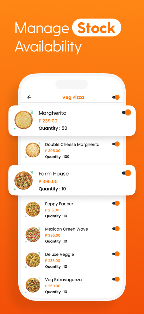 Wanzy Partner - Wanzy Partner app interface for managing restaurant menu stock and item availability