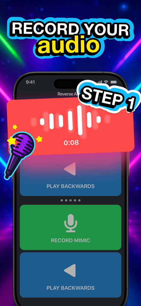 Pantalla de grabación para el primer paso del desafío Reverse Audio.