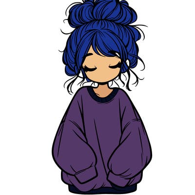 girl with baggy sweatshirt and messy bun