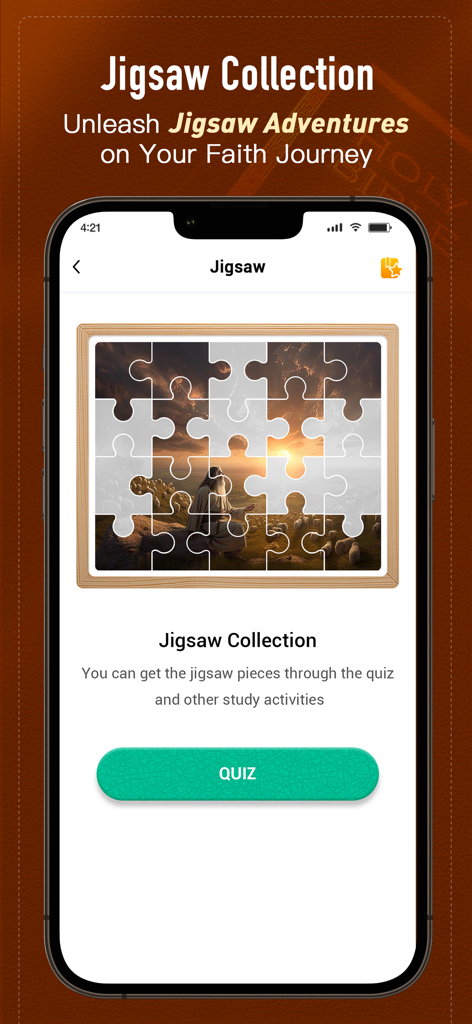 Holy Bible, KJV Bible + Audio - A tela Coleção de Quebra-cabeças no aplicativo Bíblia Sagrada apresentando um quebra-cabeça religioso de um pastor