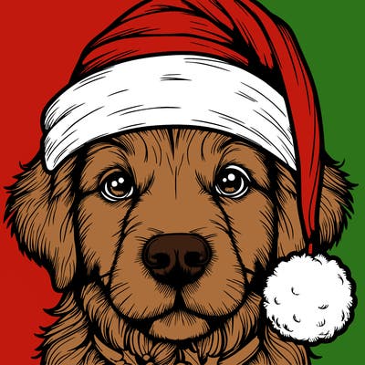 realistic dog with a christmas hat