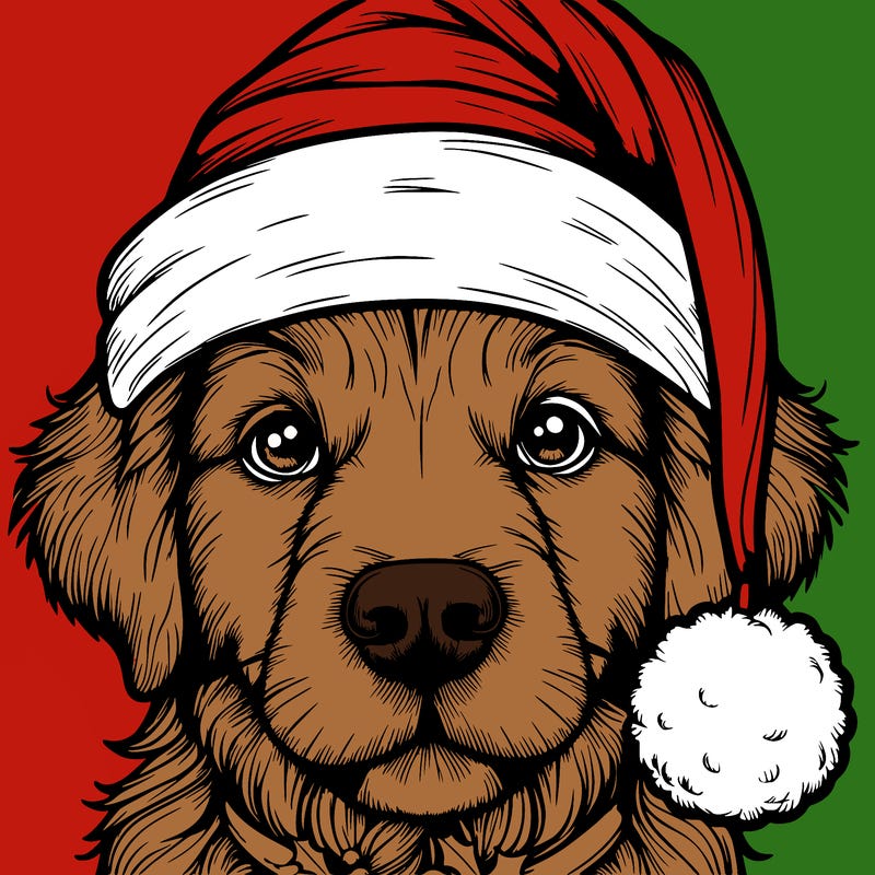 realistic dog with a christmas hat