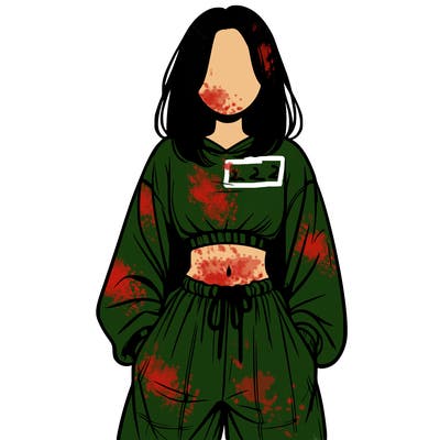 realistic girl faceless with baggy pants and a crop top