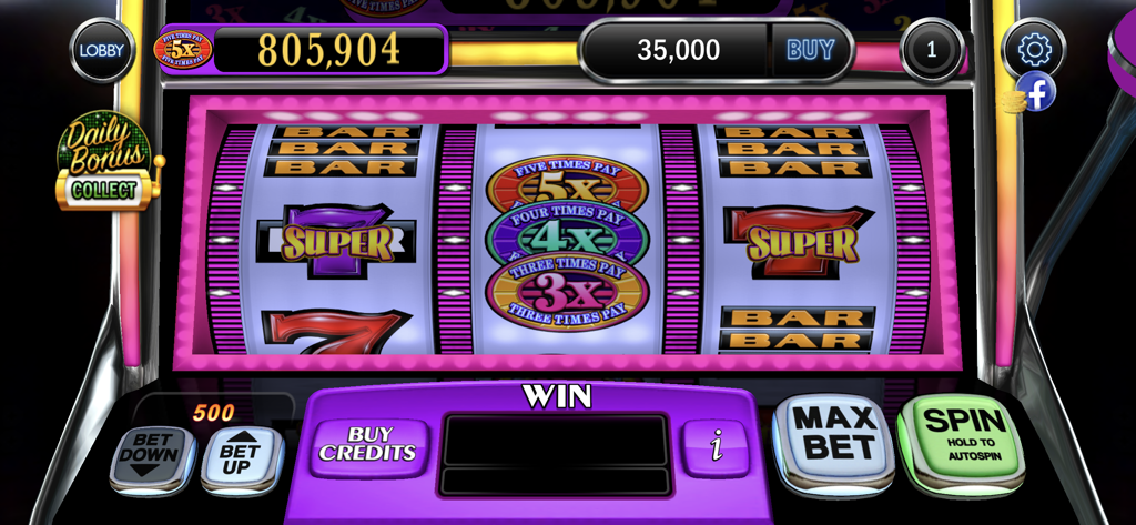 Classic 3 reel slot machine interface with bar and 7 symbols